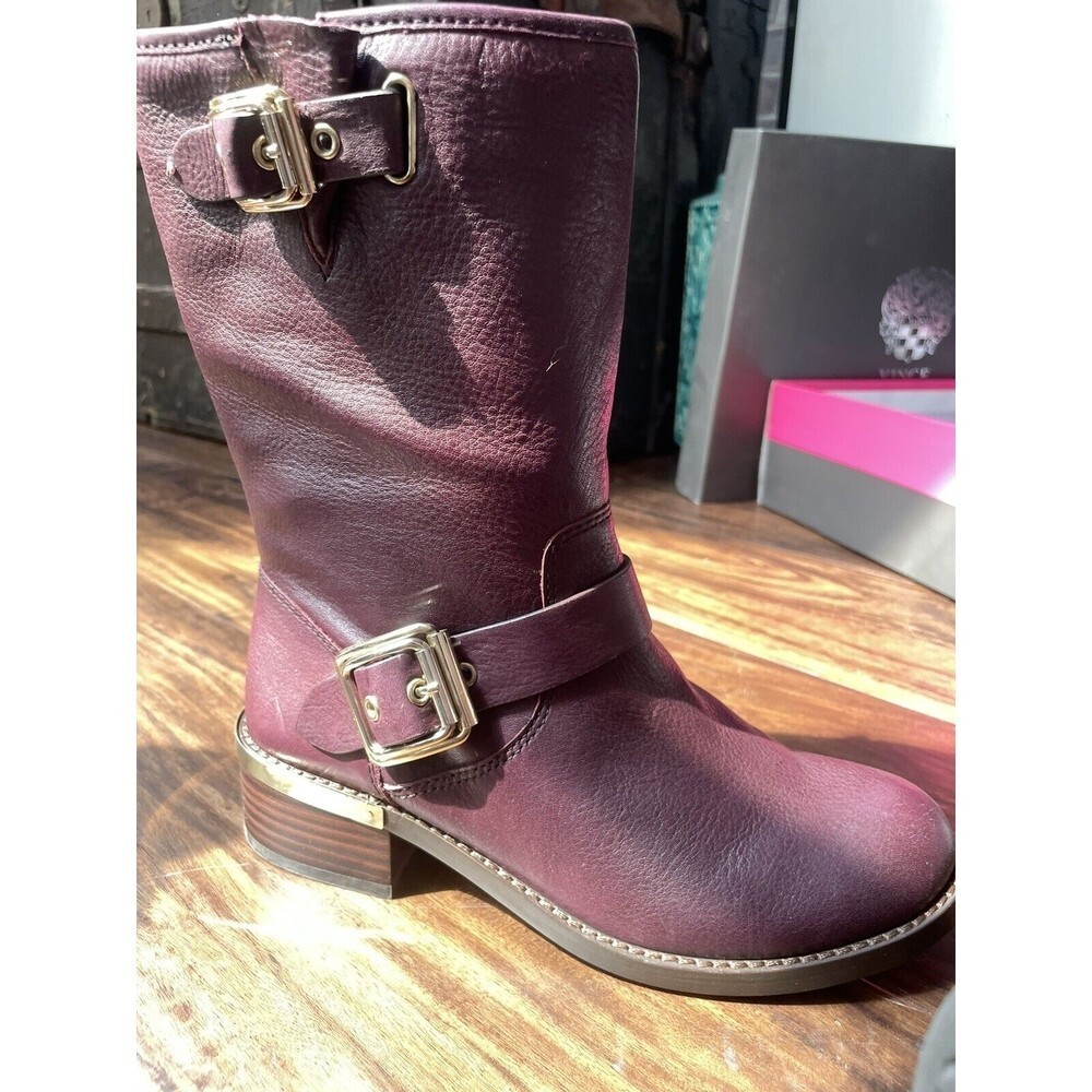 Vince Camuto Womens Windy Buckle Moto Dark Wood Mid-Calf Boots Shoes Size 7 - Picture 4 of 12